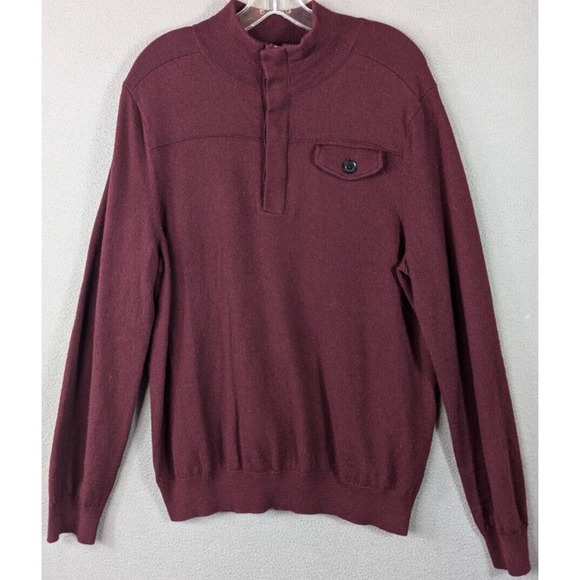 Banana Republic Merino Wool 1/4 Zip Button Sweater Men's L Preppy Stretch Maroon - Picture 1 of 11